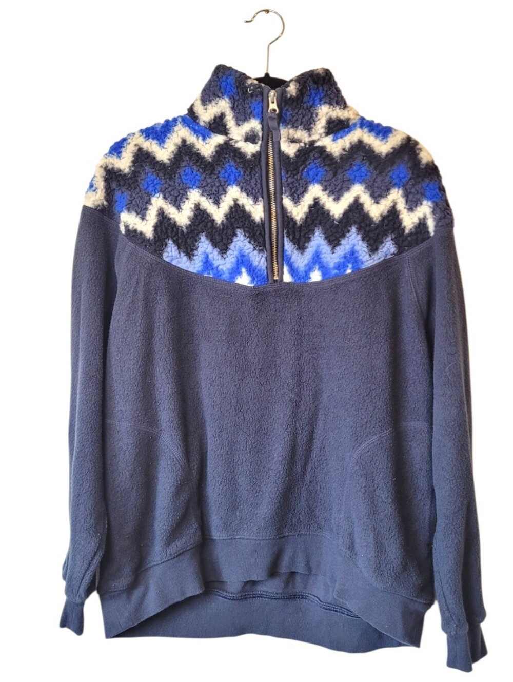 aerie Navy Pullover with Teddy Blue Chevron Yoke Size XS